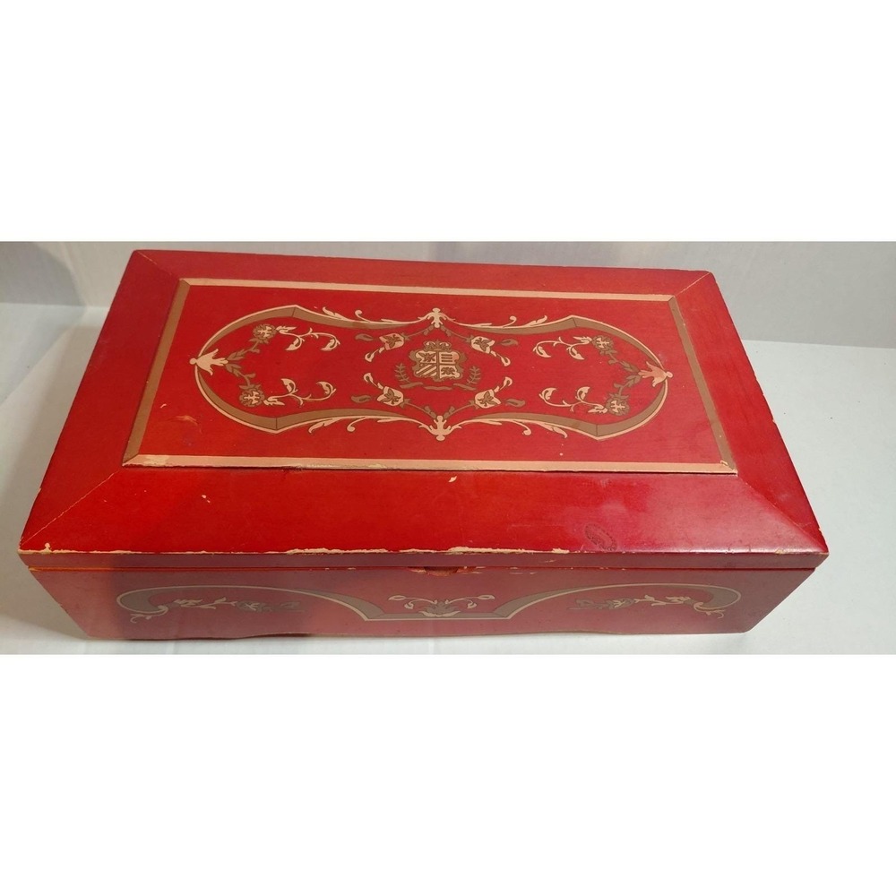 vintage Princess Marcella Borghese red wooden jewelry music box Collectible Rare